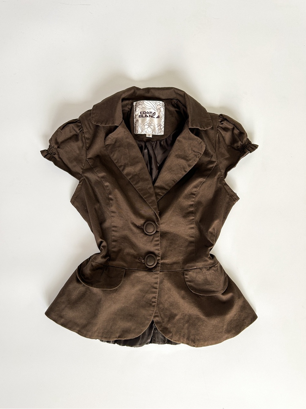 Costa Blanca Chocolate Brown Short-Sleeve Peplum Blazer